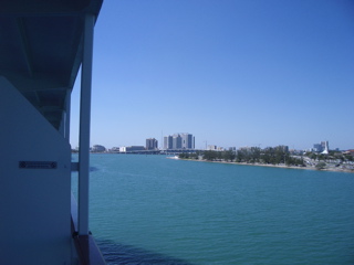 Arriving at our stateroom on the balcony looking left to Miami ...